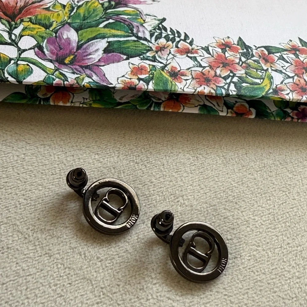 Dior Petit CD Earrings Black -Finish Metal and Crystals